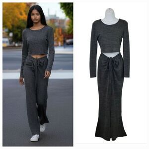 Almost Famous 2 PC Jersey Knit Crop Top and Ruched Flare Pants Size Small